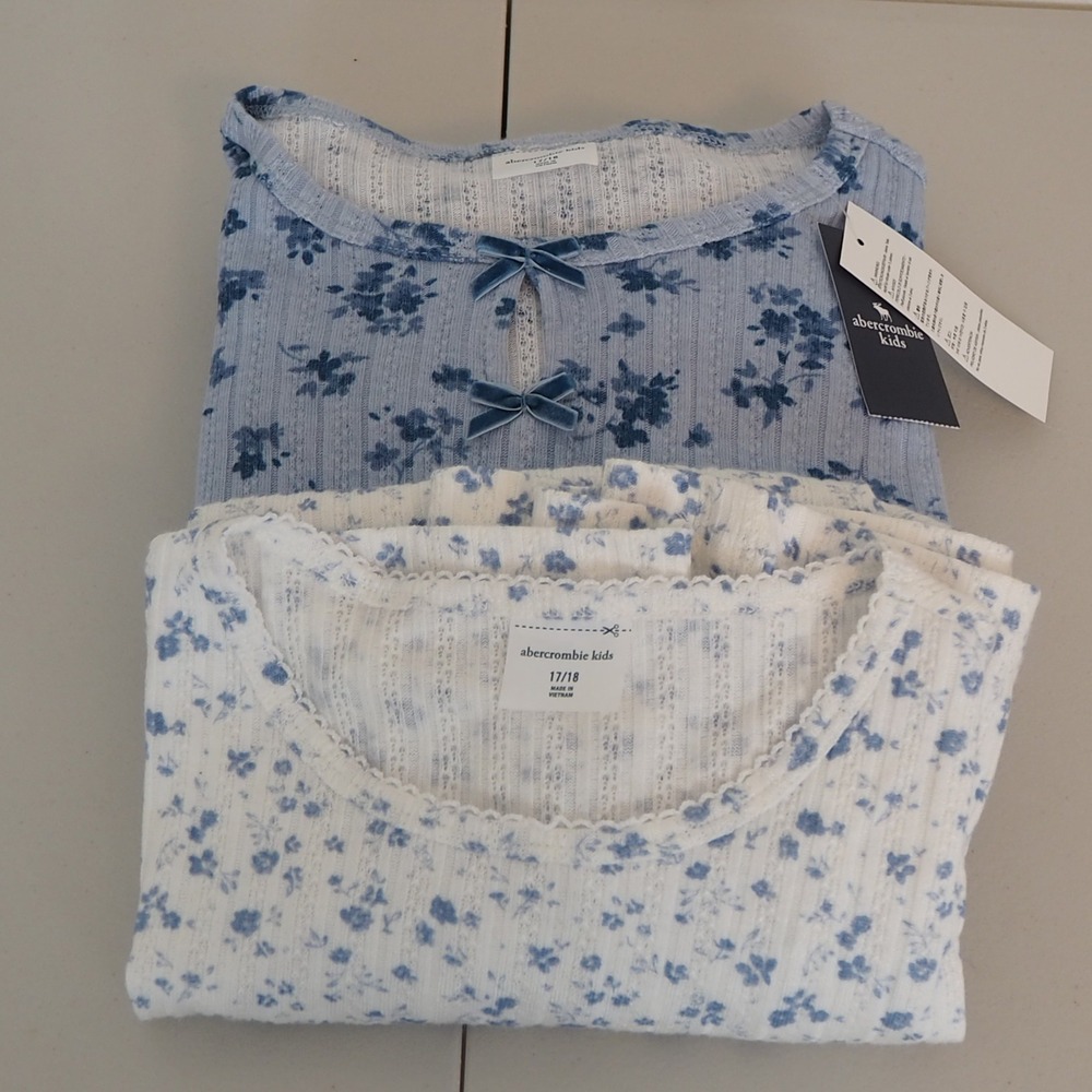 abercrombie kids Girls Shirt Lot (2) Size 17/18 Pastel Dainty Floral Cottagecore